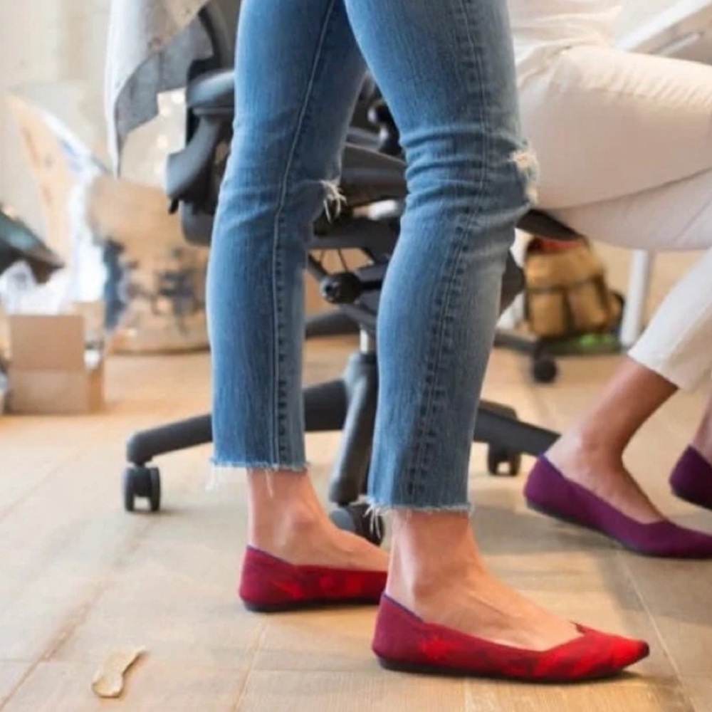 Rothy's Red Pointed Toe Flats with Subtle Camouflage - Picture 11 of 11